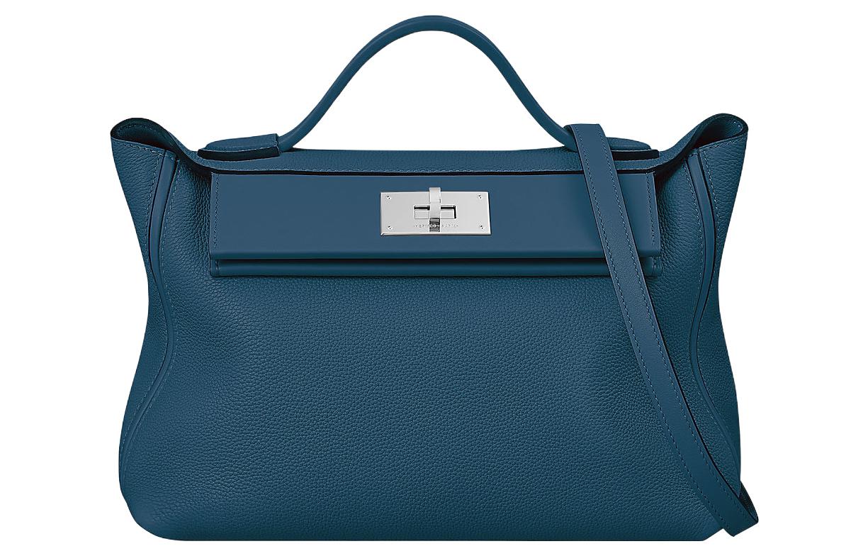 HERMES 24/24 Taurillon Maurice With Swift Calfskin Crossbody One Shoulder Handbags Women's Blue