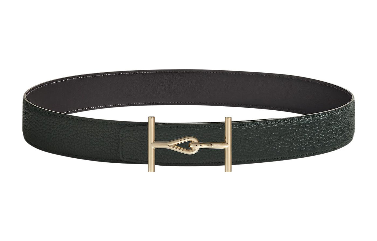 HERMES Avant-Garde Gold Buckle Togo Calfskin Double-Sided Leather Belt Men's Black Width: 3.8cm