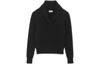 SAINT LAURENT FW23 Men's Shawl-Neck Sweater In Ribbed Wool Black