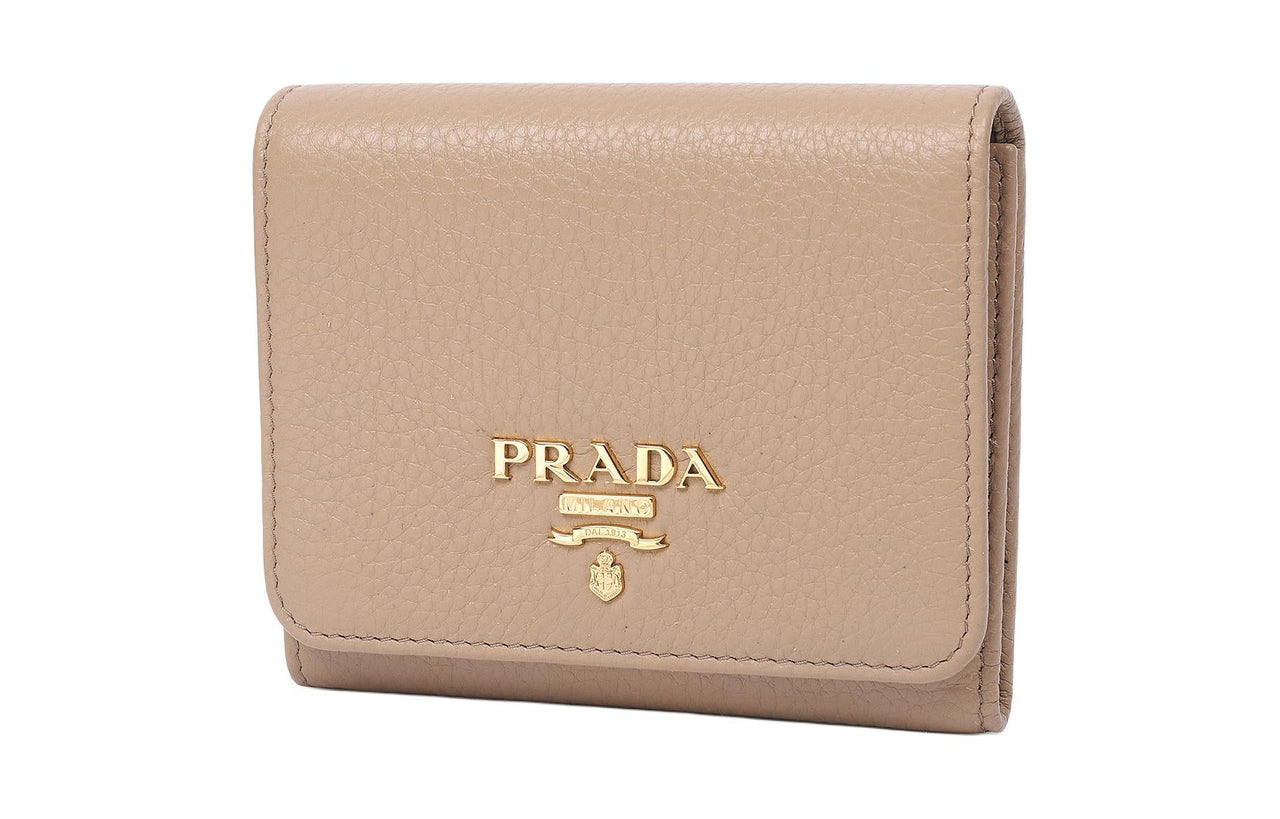 PRADA Cow Leather Wallet Women's Light Brown