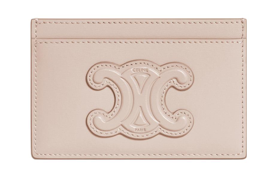 CELINE Cuir Triomphe Shiny Calfskin Card Clip Card Holder Women's Nude
