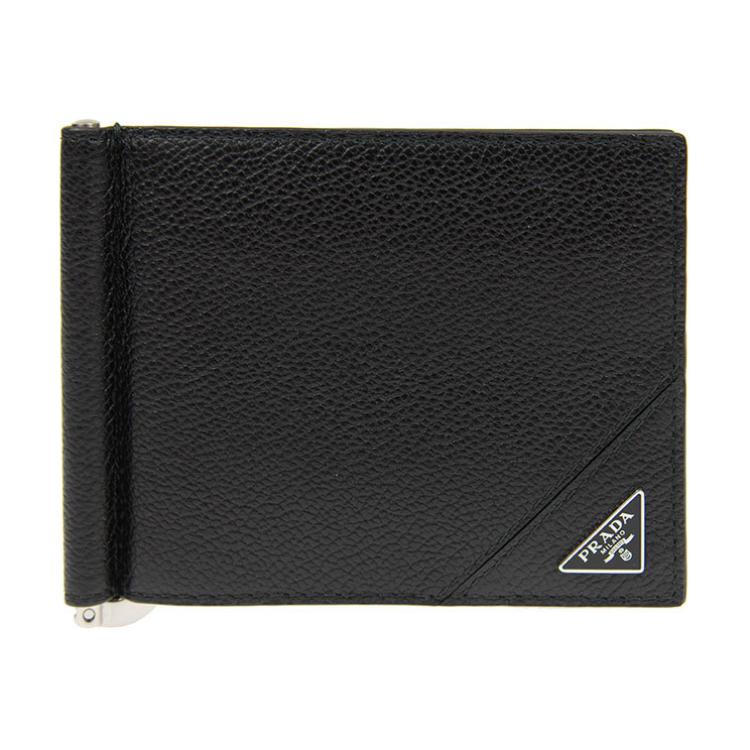 PRADA Cow Leather Card Holder Men's Black