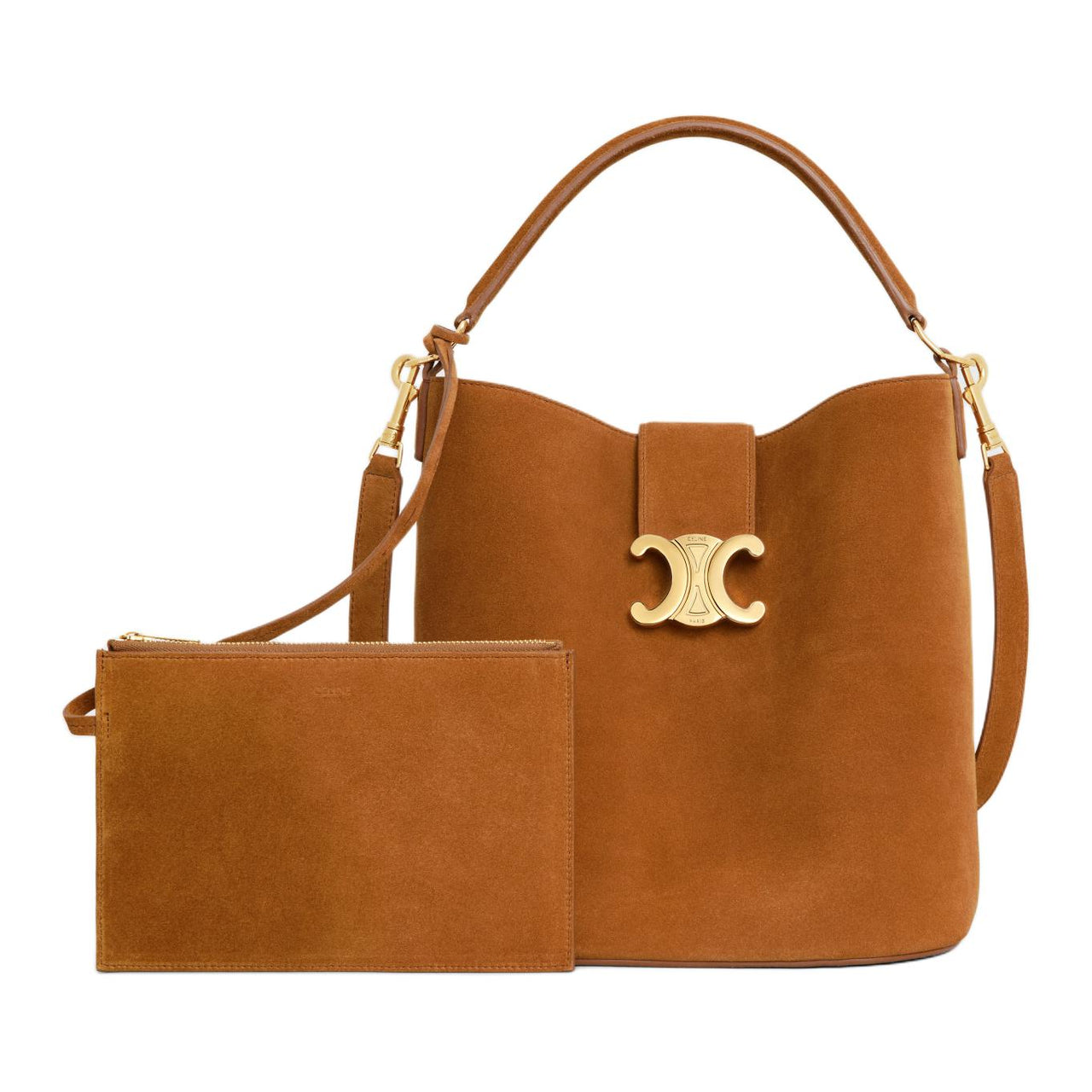CELINE Cow Leather Suede Bucket Bag, Handbag, Shoulder Bag, Crossbody Bag Medium Size Women's Hickory Nut
