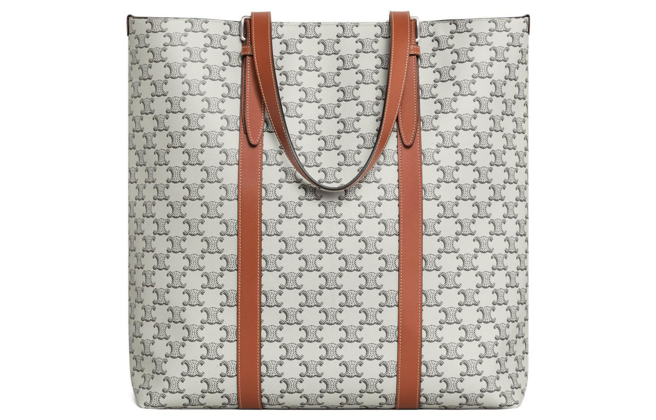 CELINE Cabas Cow Leather Binding Tote Bag, Shopping Bag, Handbag Regular Men's Tan/Light Umber