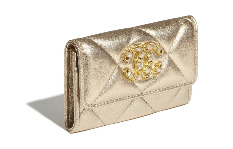 CHANEL 19Bag Lambskin Card Holder Women's Gold
