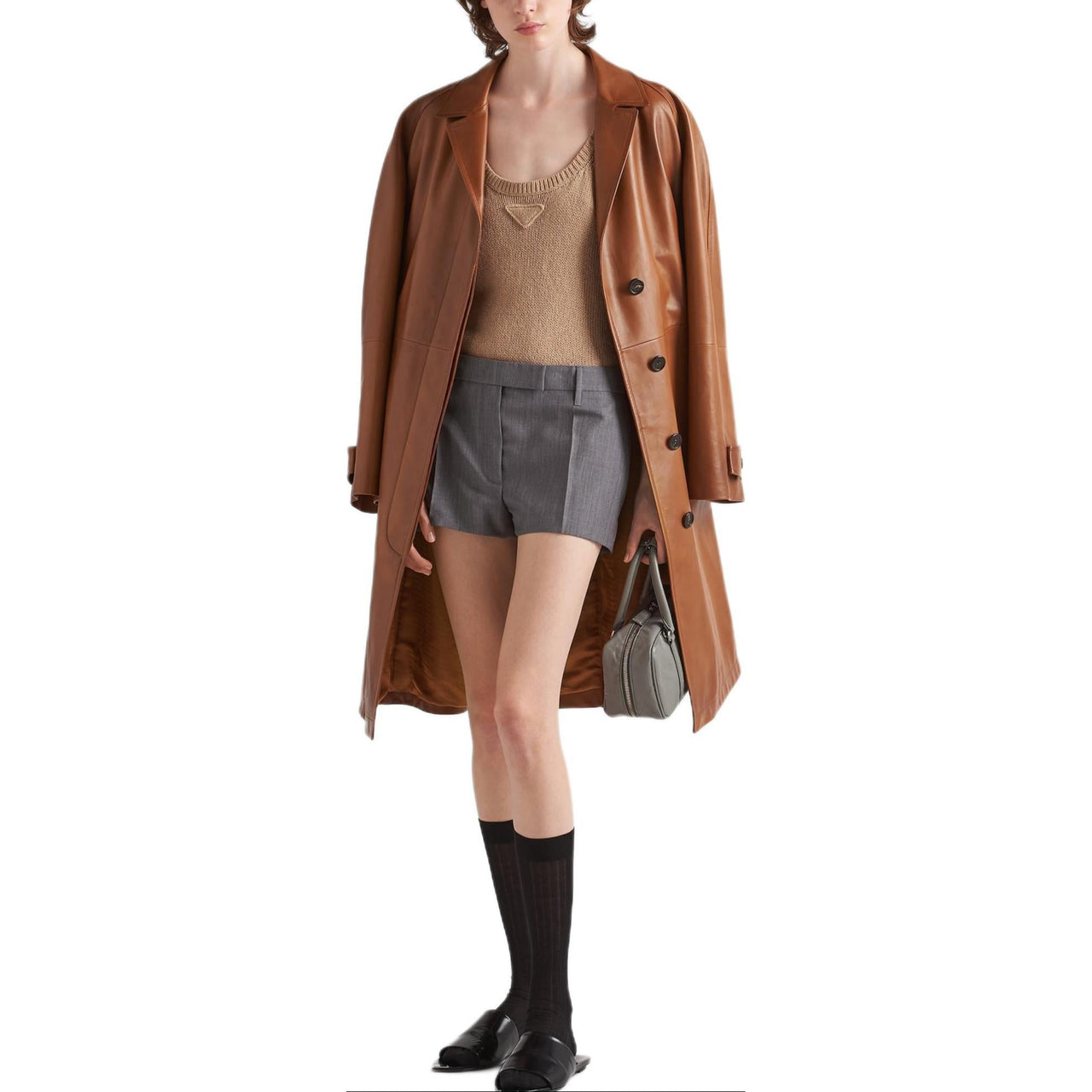 PRADA Belted Leather Trench Coat