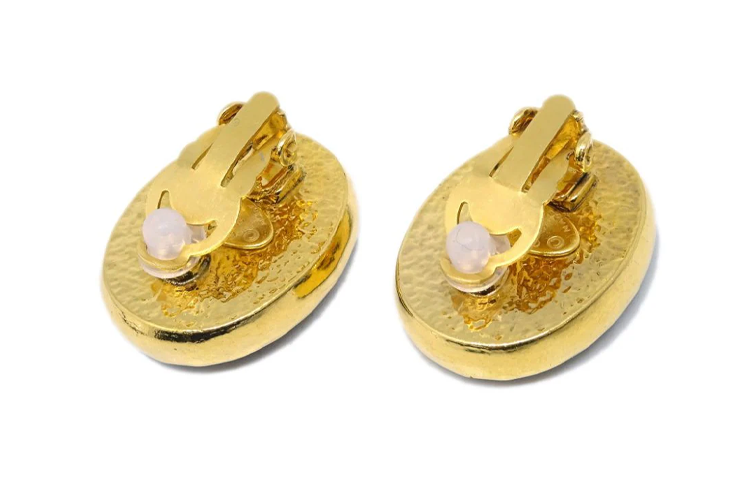 CHANEL 1993 CC-embossed Oval Glass Clip-on Earrings