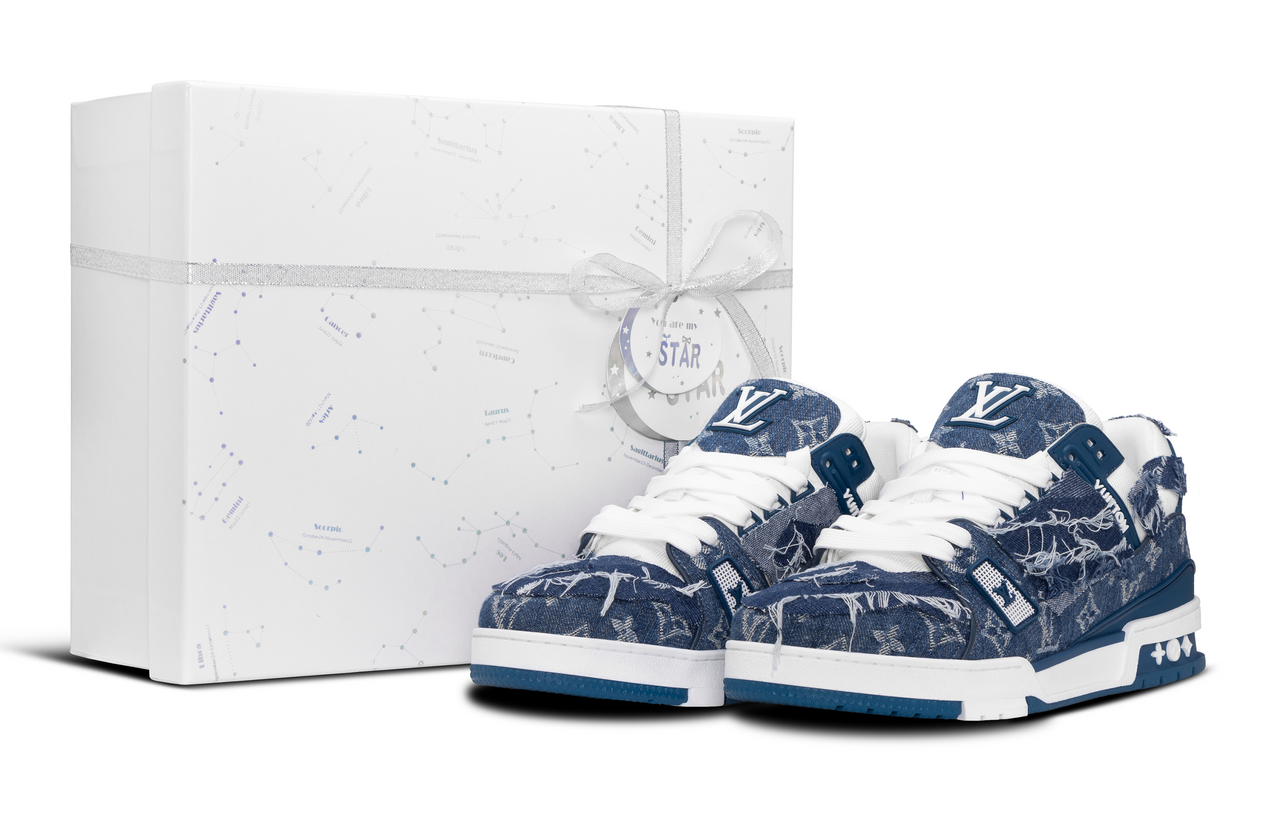 حذاء رياضي LOUIS VUITTON Trainer LV مضاد للانزلاق ومقاوم للتآكل ومنخفض الارتفاع مناسب للتزلج على الألواح للجنسين، أزرق