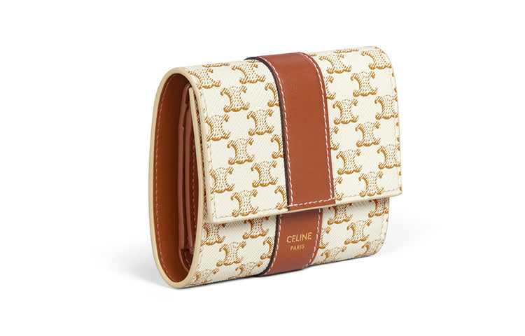 CELINE Artificial Leather Wallet Small Size Women's White/Tawny
