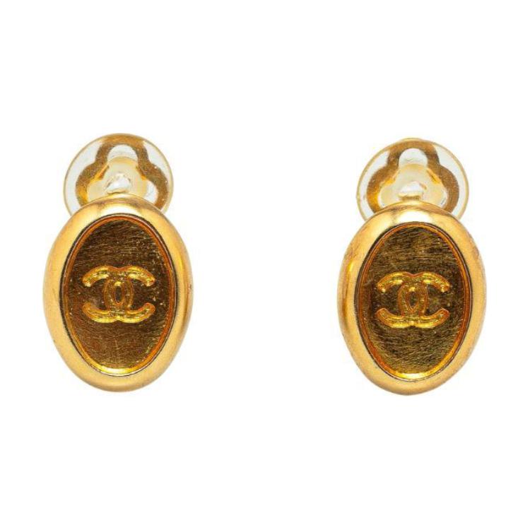 CHANEL 1999 Plated Cc Clip On Costume Earrings