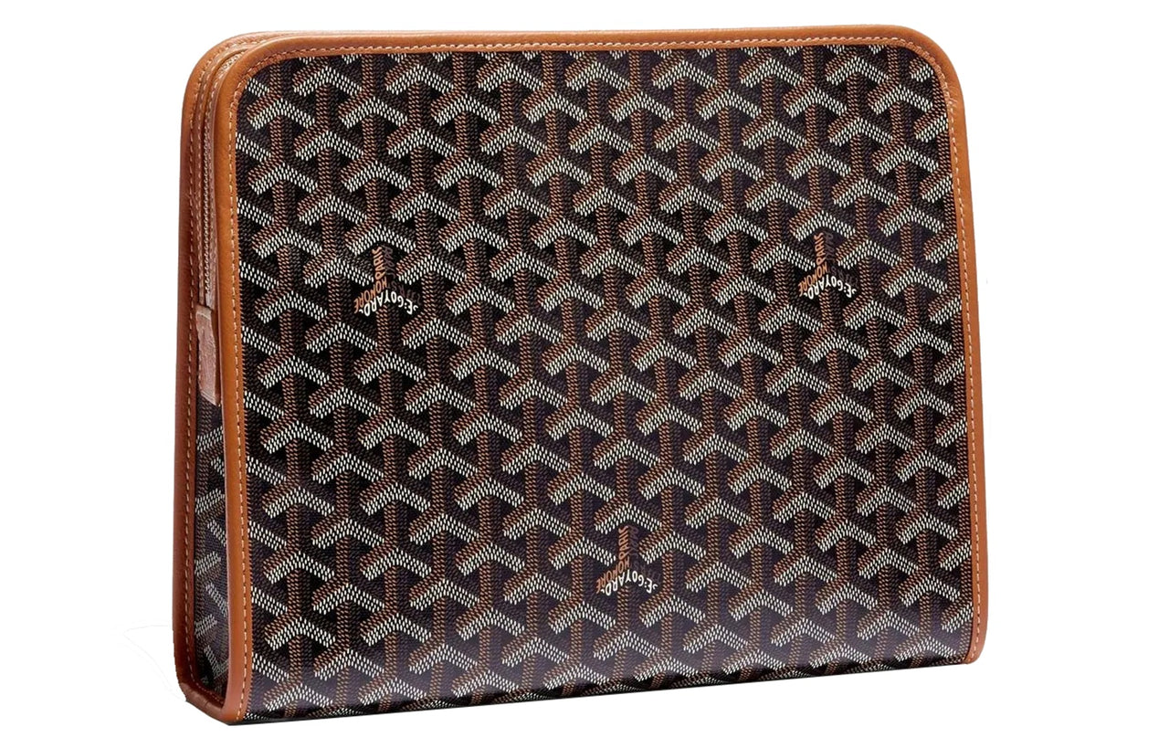 GOYARD JOUVENCE Calfskin Canvas Storage Bags Handheld Toiletry Bags Large Size Unisex Brown