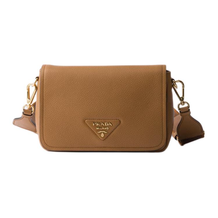 PRADA Cow Leather Shoulder Bag Women's Caramel Brown