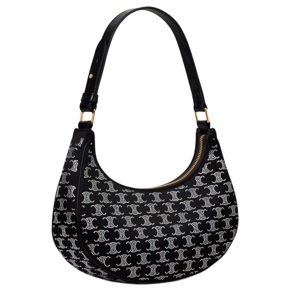 CELINE Diamond Embellished Silk Satin Handbag Shoulder Bag Women's Black