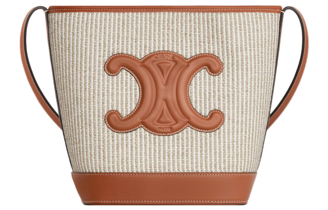 CELINE Fabric With Cow Leather Bucket Bag, Shoulder Bag, Crossbody Bag Trumpets Women's Beige/Brown