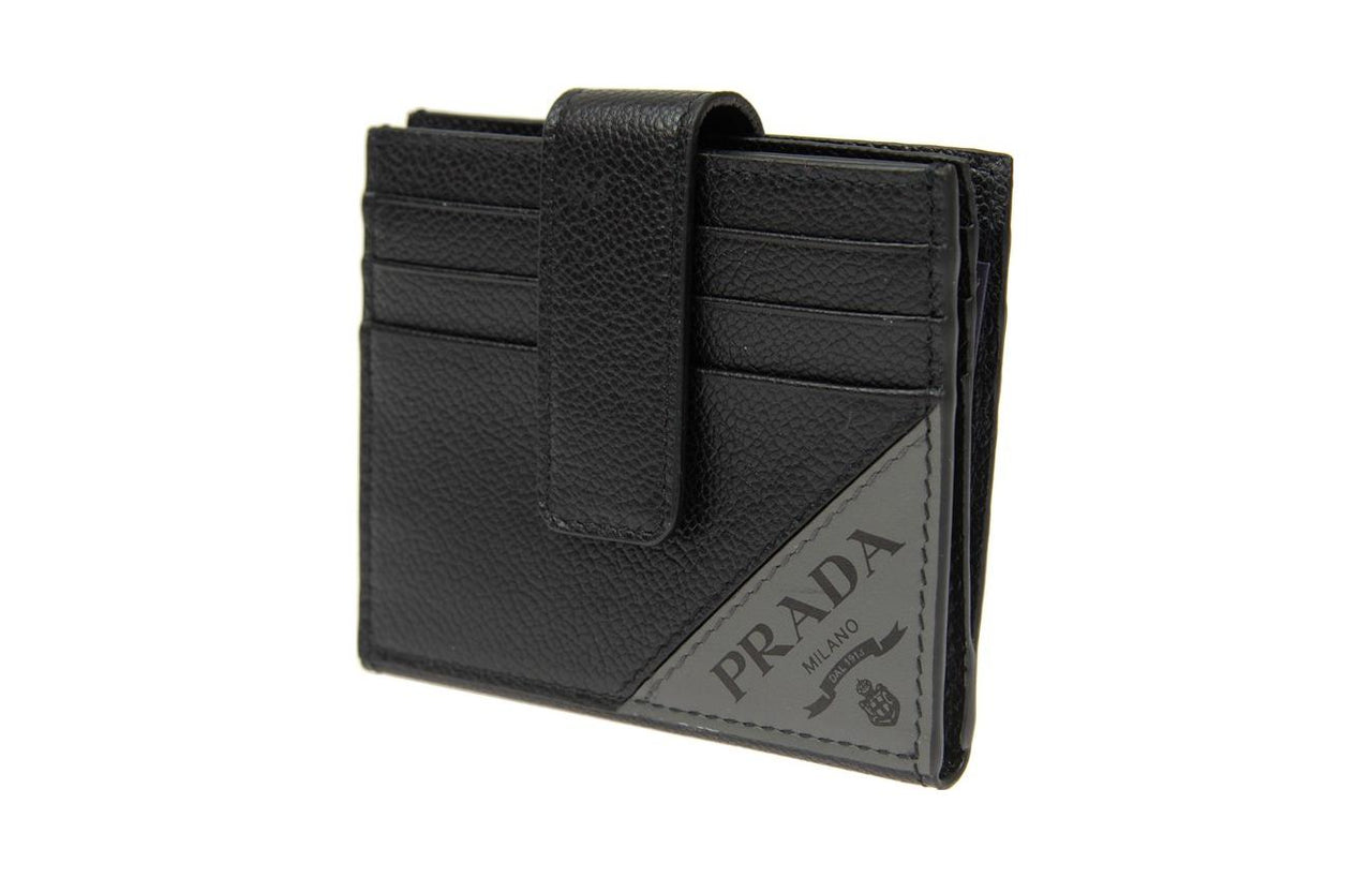 PRADA Cow Leather Card Holder Women's Gray