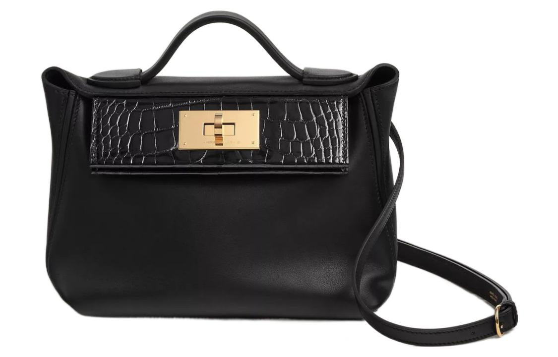 HERMES 24/24 Crocodile Leather Swift Calfskin Shoulder Bag Crossbody Bag Handbag Mini Women's Black