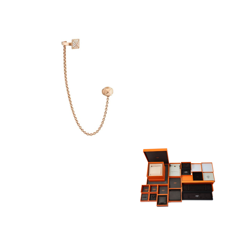 HERMES 18K Rose Gold Diamond Earrings Women's Gold