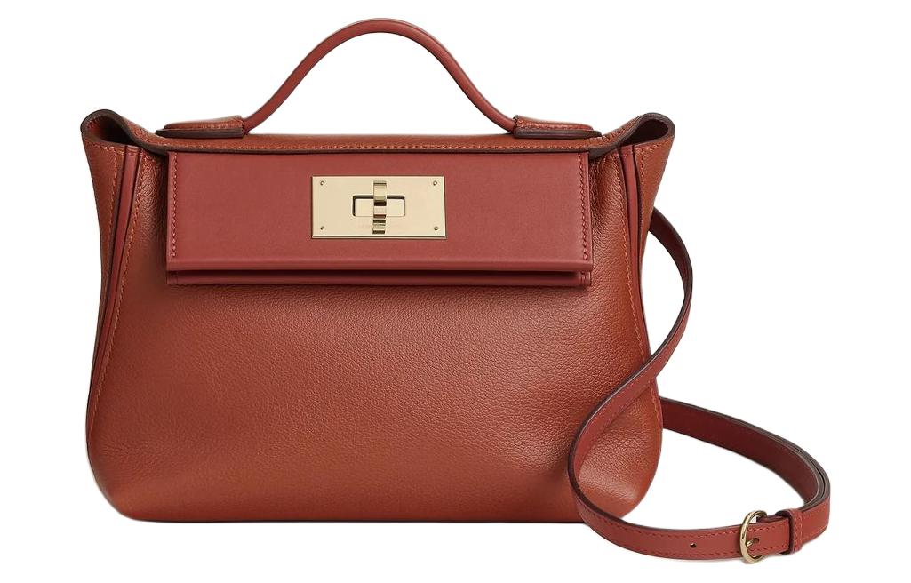 HERMES 24/24 Evercolor With Swift Calfskin Handbag Shoulder Bag Mini Women's Copper Red