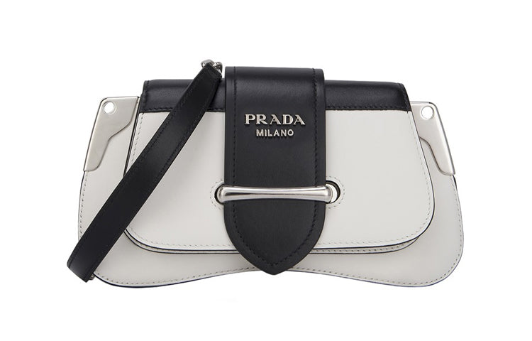PRADA Cow Leather Shoulder Bag Women's White & Black