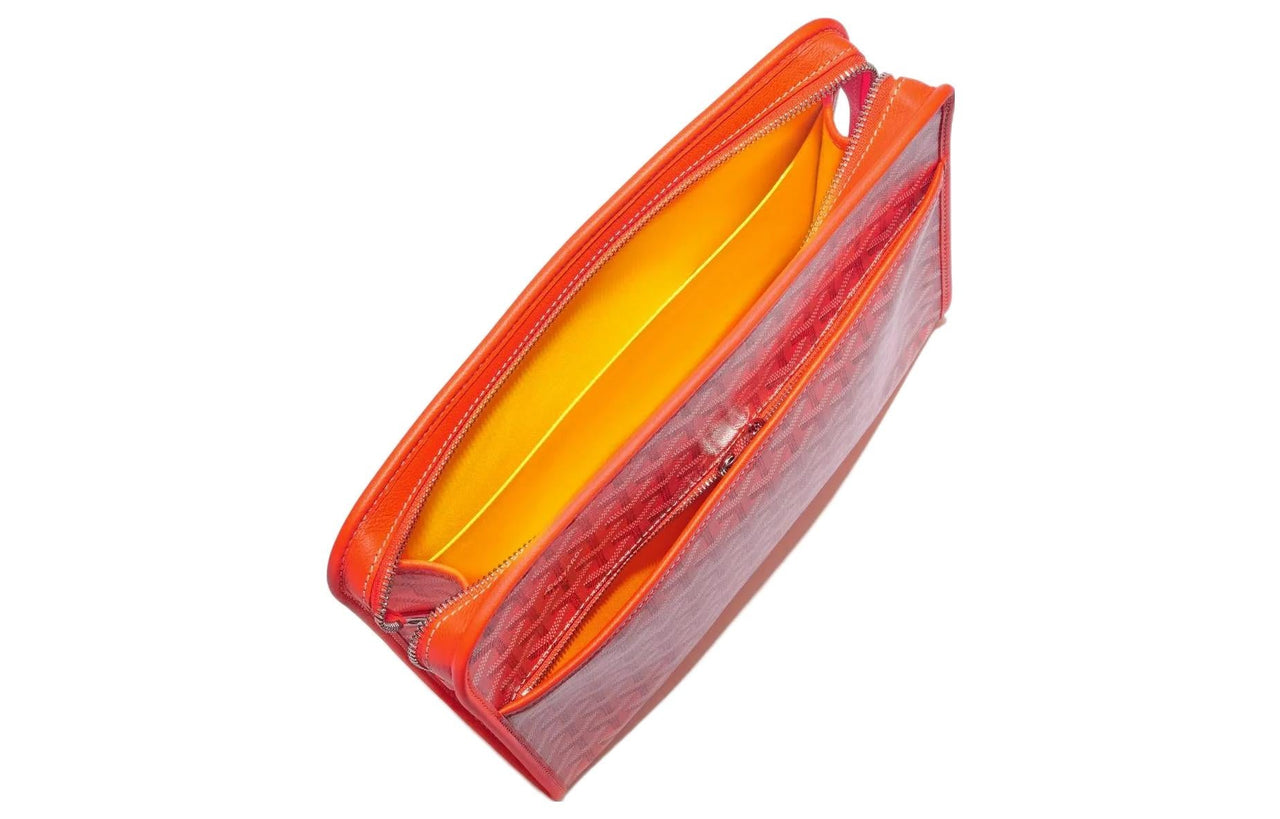 GOYARD JOUVENCE Calfskin Canvas Storage Bags Handheld Toiletry Bags Large Size Unisex Orange