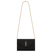 SAINT LAURENT CASSANDRE Calfskin Wallet, Crossbody Bag, Shoulder Bag Women's Black Gold