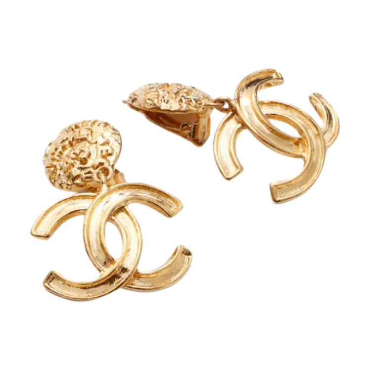 CHANEL 1995 Plated Cc Drop Clip On Earrings Costume Earrings
