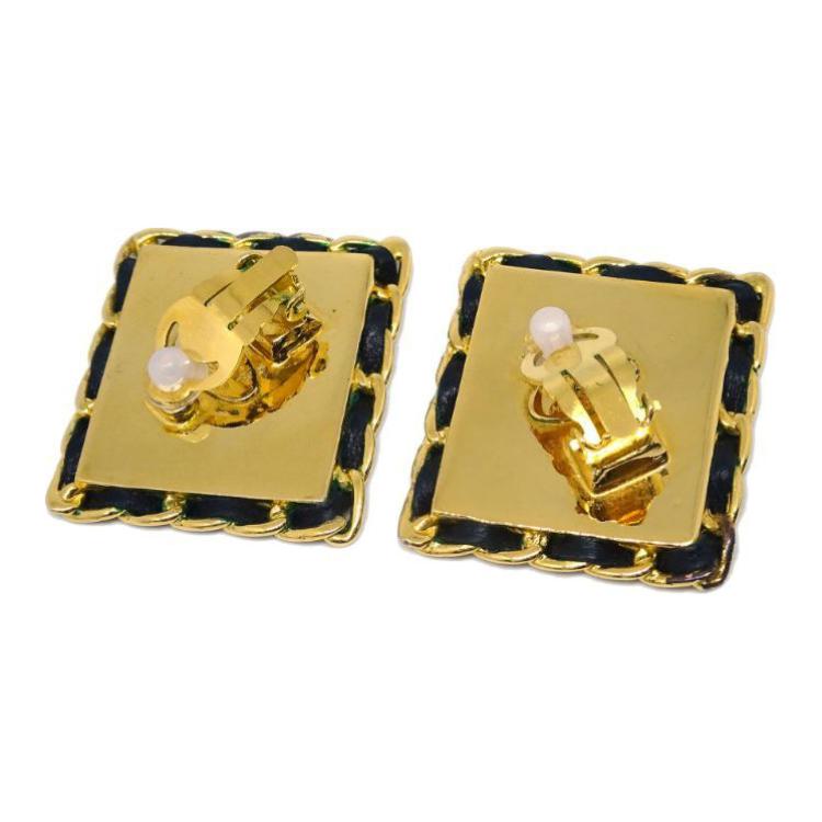 CHANEL 1991 Leather trimmed Clip on Earrings