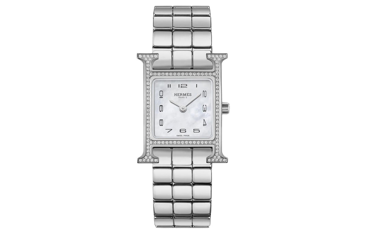 HERMES Wrist Watch Quartz Movement Stainless Steel Strap 25mm White Dial Women's Watch