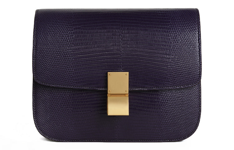 CELINE Classic Bo Lizard Skin Tofu Bag Small Square Bag Handbag Shoulder Bag Crossbody Bag Medium Size Women's Purple