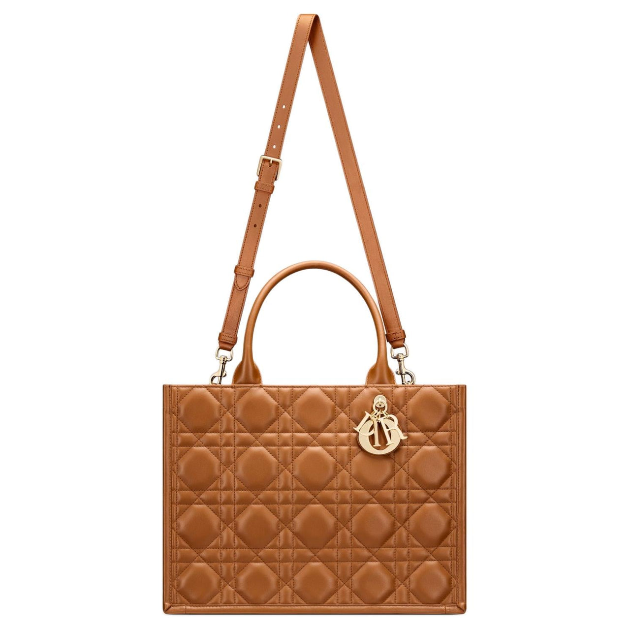 DIOR BookTote Calfskin Tote Bag Shopping Bag Handbag Medium Size Women's Gold Brown