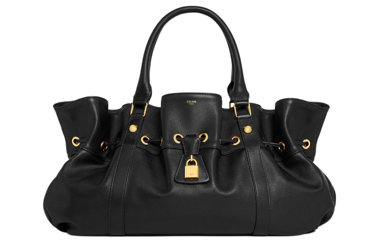 CELINE Cow Leather Handbag Medium Size Women's Black