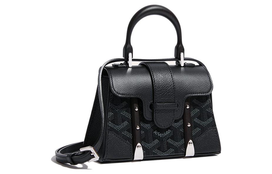 GOYARD Saigon Canvas With Calfskin Shoulder Bag Crossbody Bag Handbag Mini Women's Black