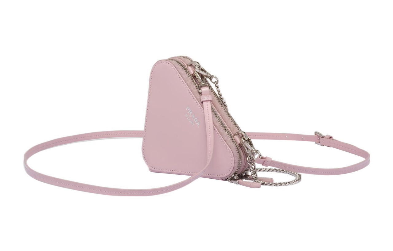 PRADA Embellished Satin And Leather Mini Pouch Alabaster Pink