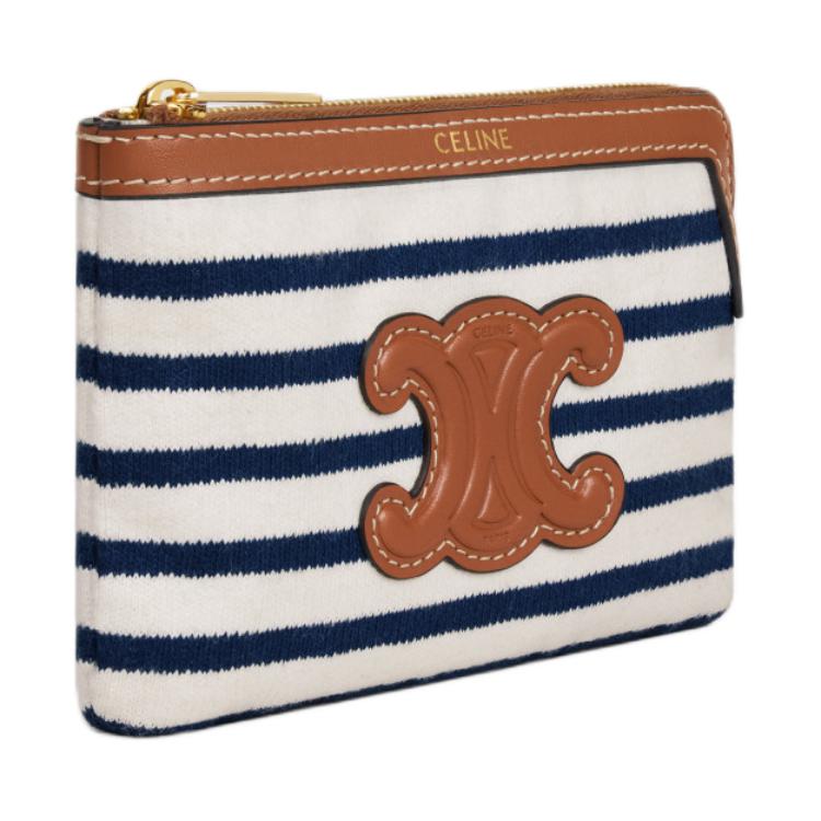 CELINE Fabric Wallet Women's Marine Blue & Tan