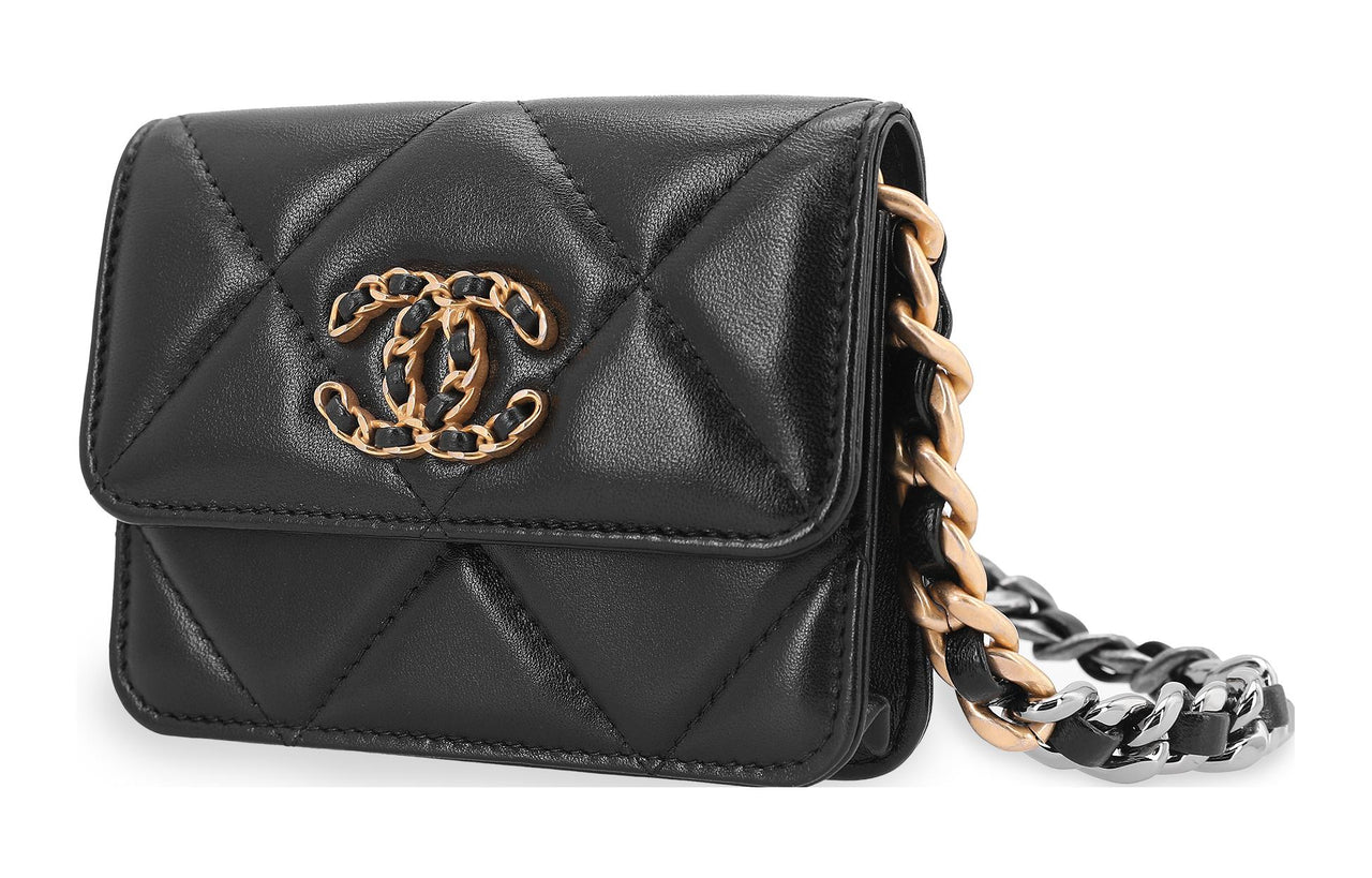 CHANEL 19Bag Sheepskin Coin Purse Fanny Pack Women's Black