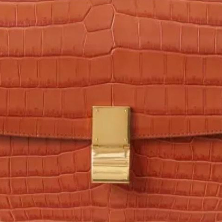 CELINE Crocodile Leather Clutch Medium Size Women's Caramel