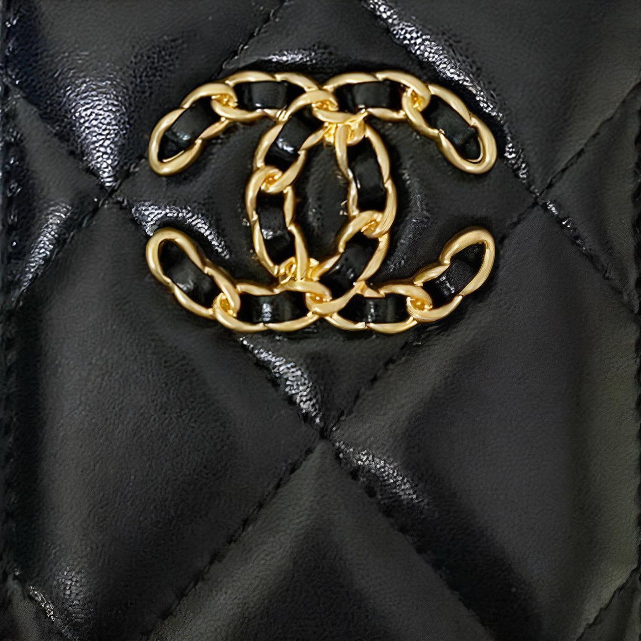 CHANEL 19Bag Sheepskin Card Clip Card Holder Women's Black