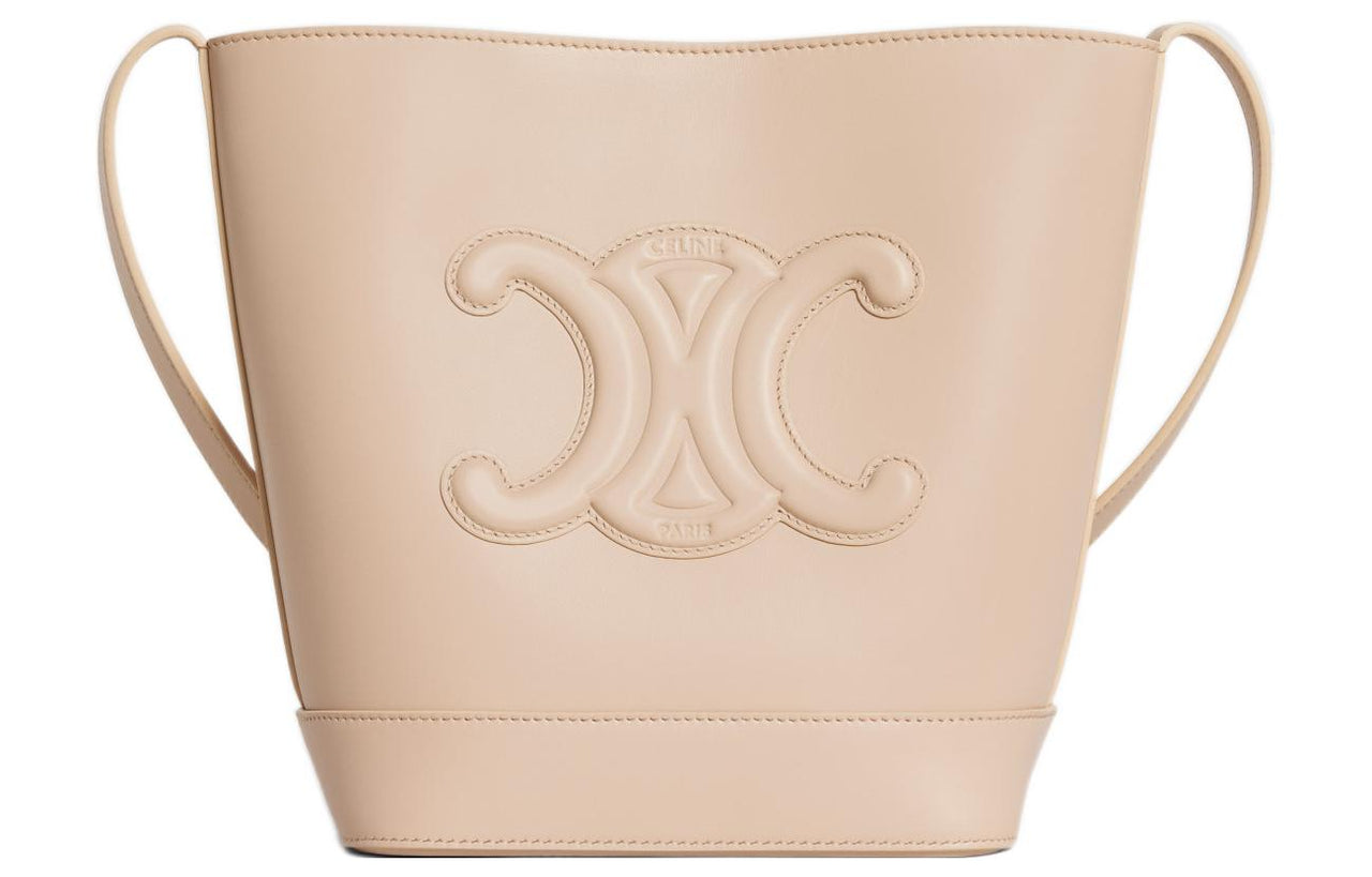 CELINE Cuir Triomphe Smooth Cow Leather Bucket Bags Crossbody Bag Shoulder Bag Small Size Women's Nude