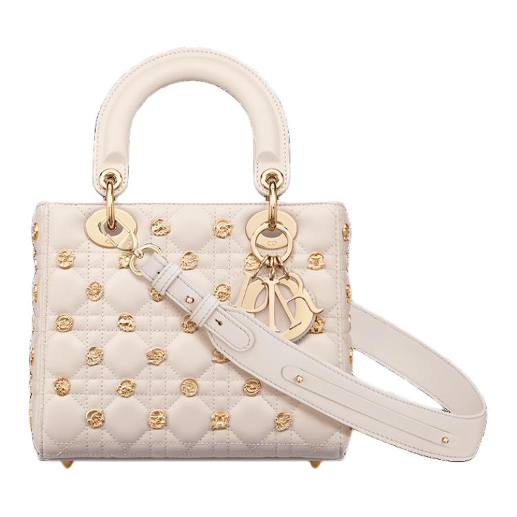 DIOR Lady Dior Sheepskin Shoulder Bag Crossbody Bag Handbag Small Size Women's Beige