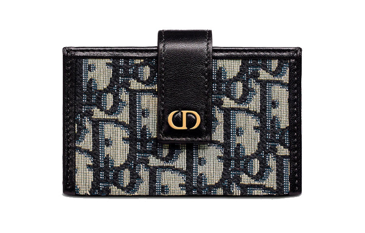 DIOR 30 Montaigne Leather Card Holder Unisex Blue