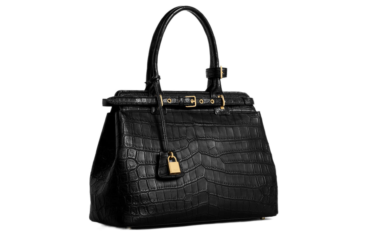 CELINE Crocodile Leather Handbag Women's Black