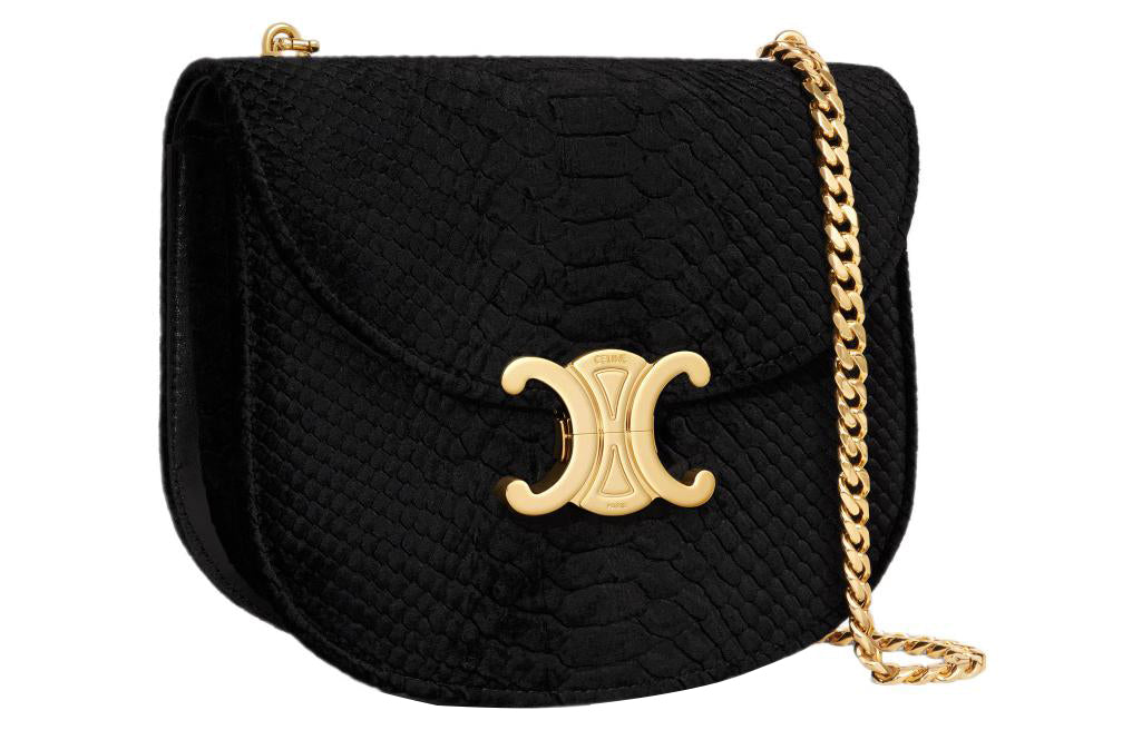 CELINE Besace Velour Shoulder Bag Crossbody Bag Women's Black
