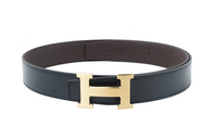 HERMES Togo Calfskin Double-Sided Leather Belts Unisex Black/Chocolate Width 3.2cm