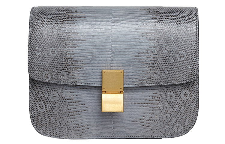 CELINE Classic Bo Lizard Skin Tofu Bag Shoulder Bag Crossbody Bag Medium Size Women's Medium Gray