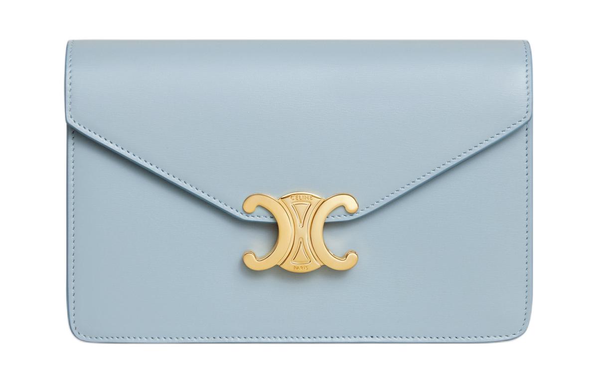 CELINE Calfskin Shoulder Bag, Crossbody Bag, Wallet Women's Light Blue