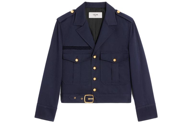 CELINE Cropped Saharienne Jacket In Diagonal Wool