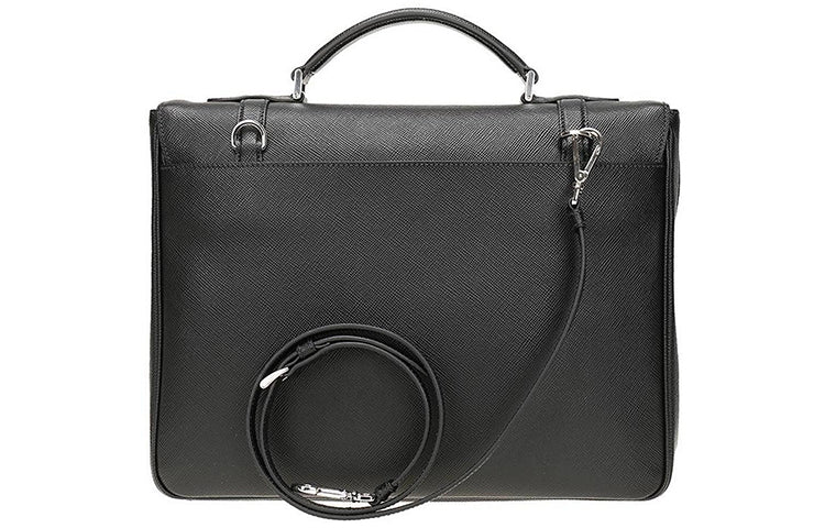 PRADA Cow Leather Briefcase Handbag Shoulder Bag Men's Black