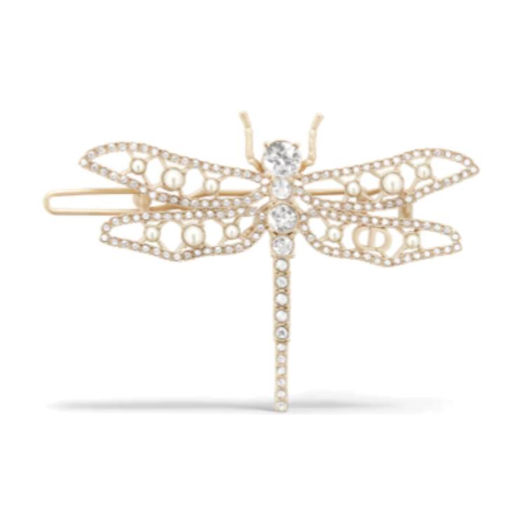 DIOR Faux Crystal Metal Resin Hair Clips Women's Gold