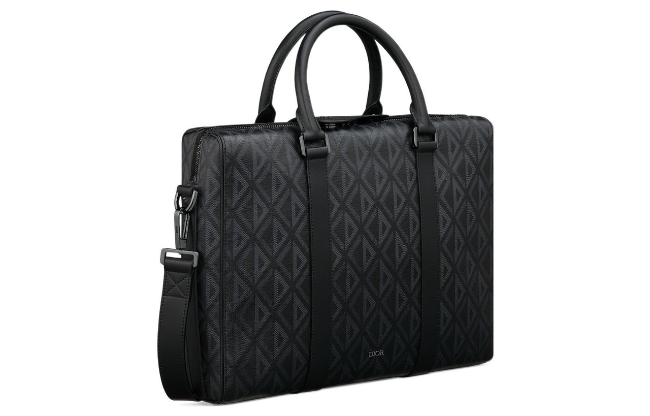 DIOR Lingot Canvas With Smooth Cow Leather Portable Crossbody One Shoulder Briefcase Regular Men's Black