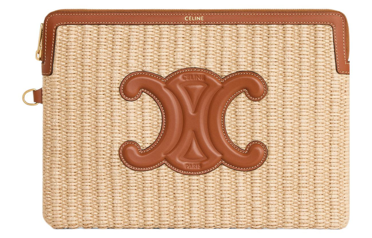 CELINE Fabric With Cow Leather Clutch Small Size Women's Natural/Brown